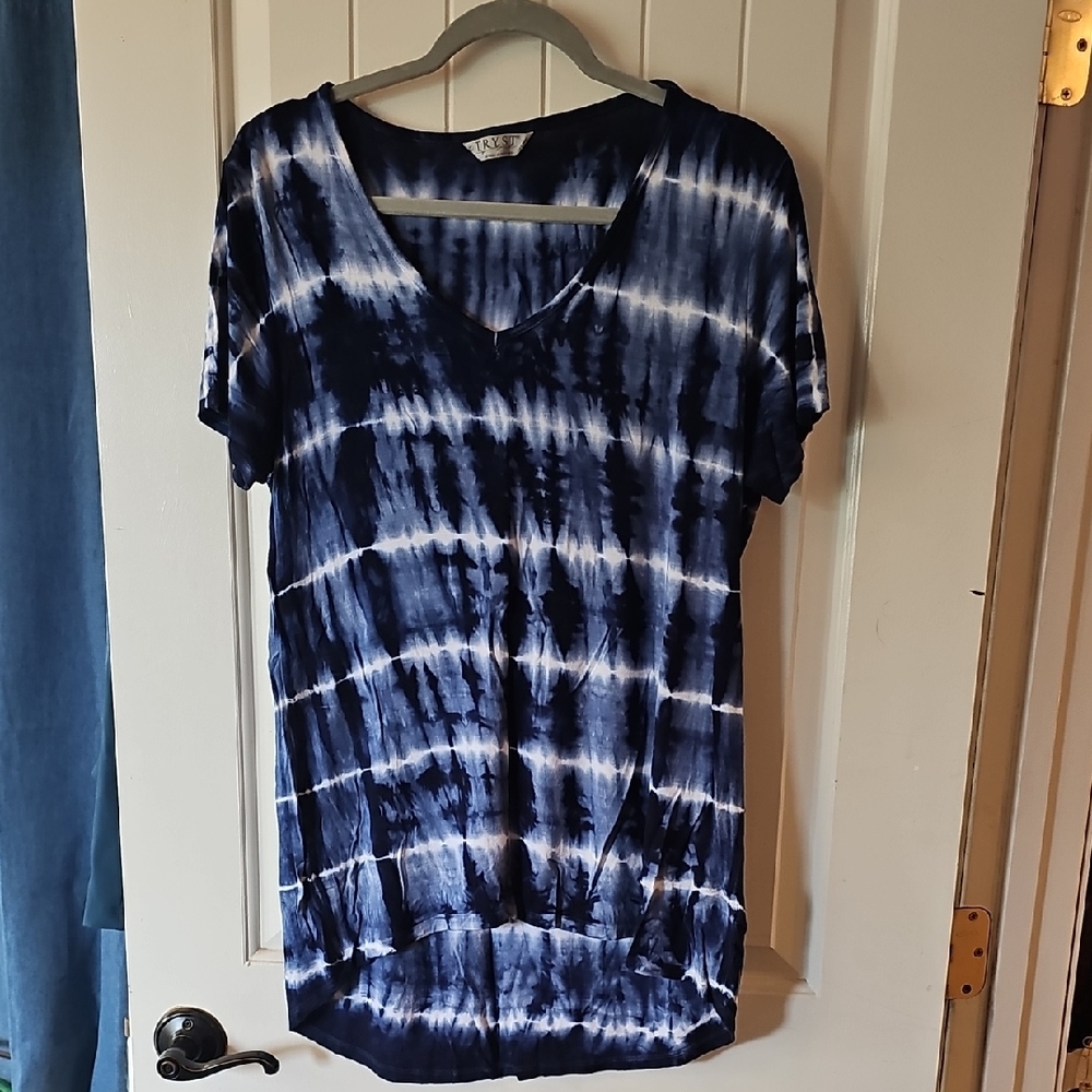Tryst Blue and White Relaxed Short Sleeve Tee